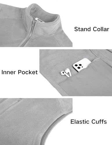 COOFANDY Fleece Vest For Men Lightweight Sleeveless Zip Up Jacket Outdoor Vests With Pockets, Light Grey, Medium - Image 5