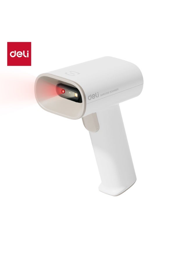 Deli ES228W Wireless Barcode Scanner, 1D 2D QR Code Reader with 32-Bit High-Speed Processor, 3.9mil High Accuracy Scanning, USB Wired & Wireless Barcode Scanner for POS Retail Warehouse Inventory Express Delivery, Windows Mac Android Compatible, White - Image 1