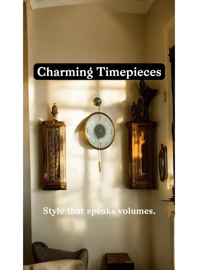 أولودينيز  المدار الذهبي – ساعة حائط فاخرة كبيرة الحجم مع مركز بصدف البحر وبندول ديكوري - Image 4