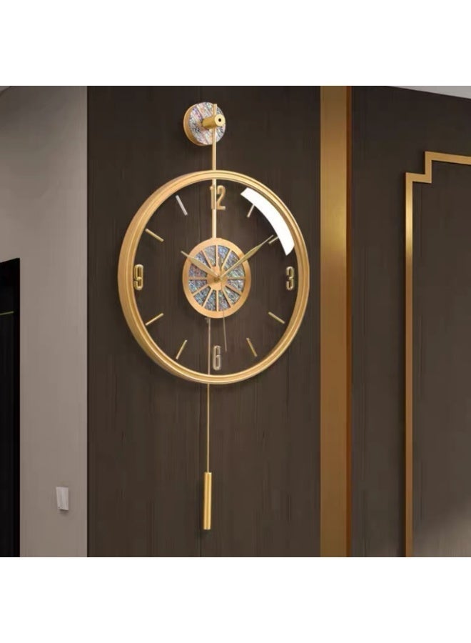 أولودينيز  المدار الذهبي – ساعة حائط فاخرة كبيرة الحجم مع مركز بصدف البحر وبندول ديكوري - Image 1