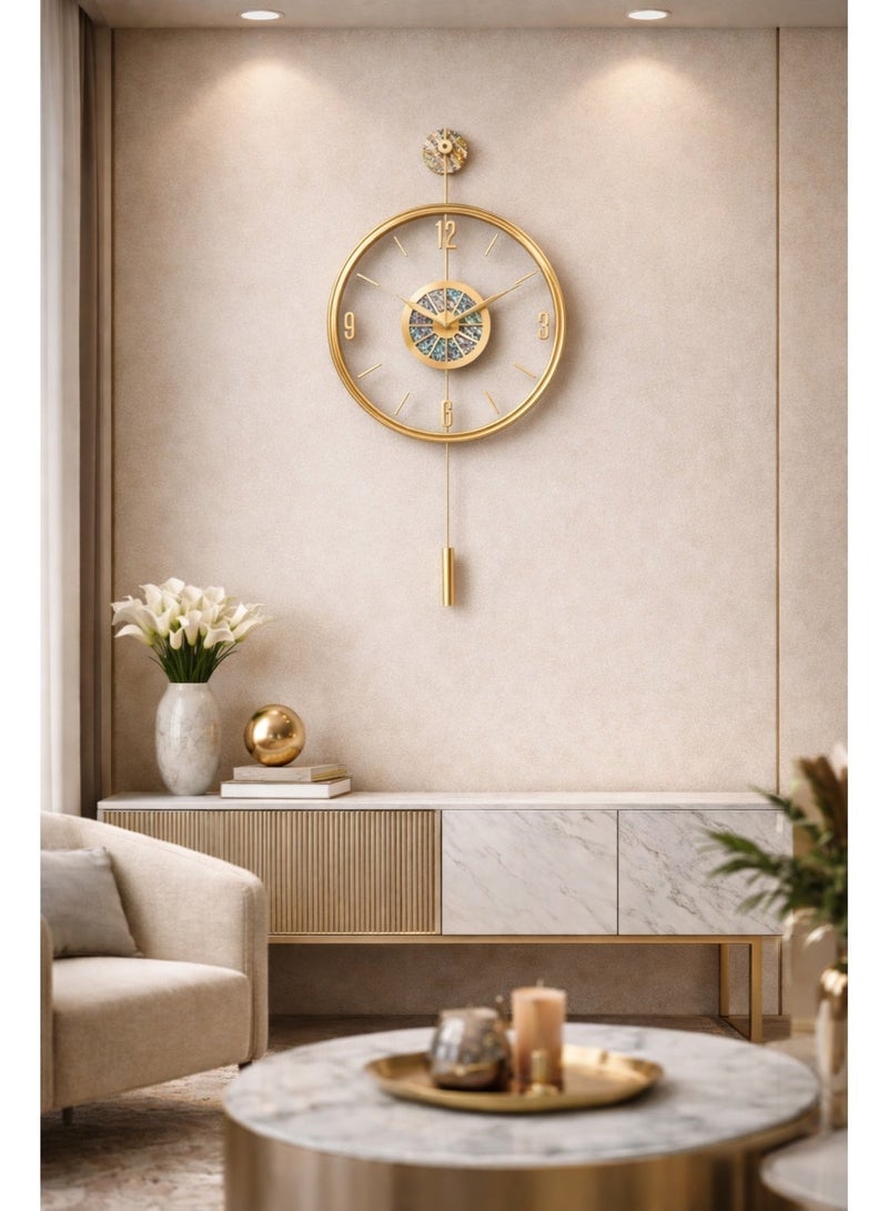 أولودينيز  المدار الذهبي – ساعة حائط فاخرة كبيرة الحجم مع مركز بصدف البحر وبندول ديكوري - Image 5