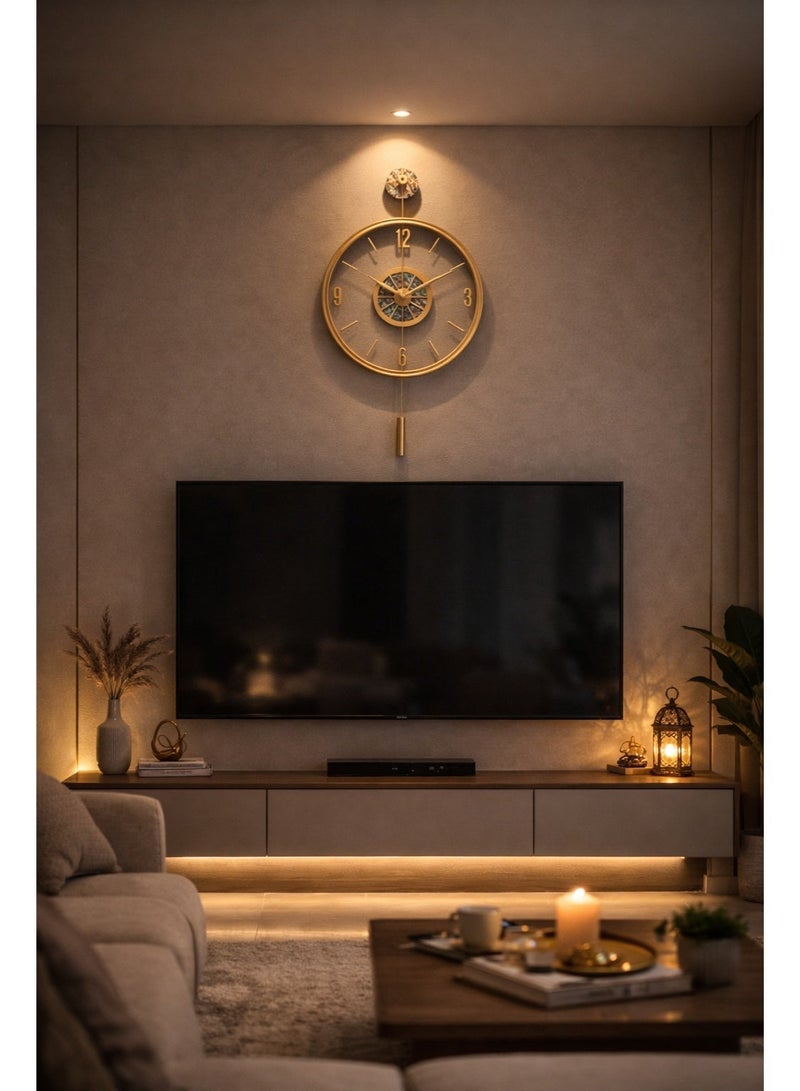 أولودينيز  المدار الذهبي – ساعة حائط فاخرة كبيرة الحجم مع مركز بصدف البحر وبندول ديكوري - Image 4