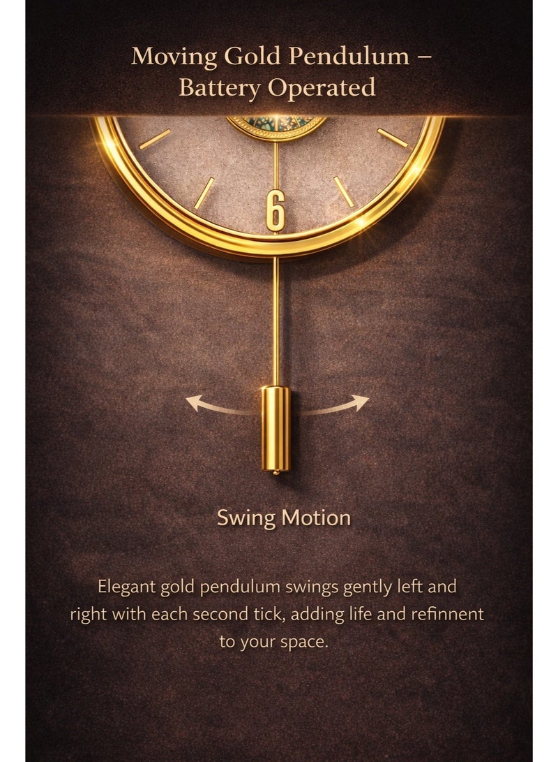 أولودينيز  المدار الذهبي – ساعة حائط فاخرة كبيرة الحجم مع مركز بصدف البحر وبندول ديكوري - Image 3