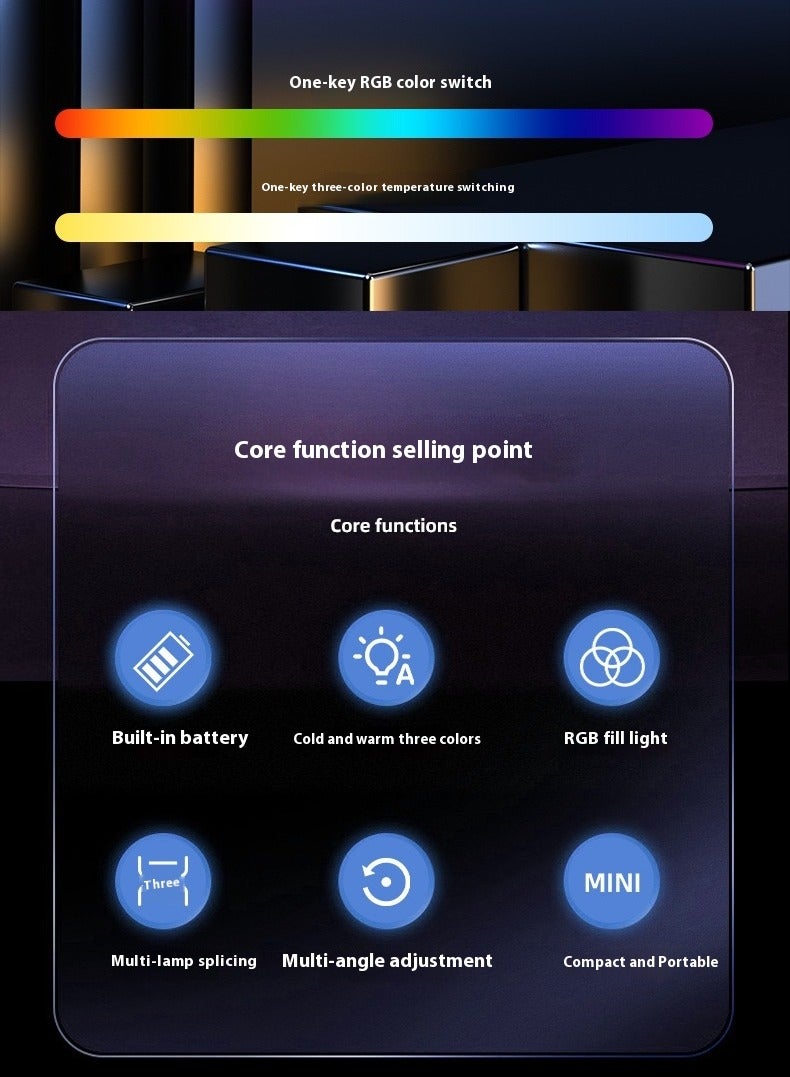 JMG Portable RGB Video Light Fill Light 0-360 Full Color Video Light Dimmable 180 Degree Front and Rear Adjustment Angle for Photography,Video Conference,TikTok - Image 3