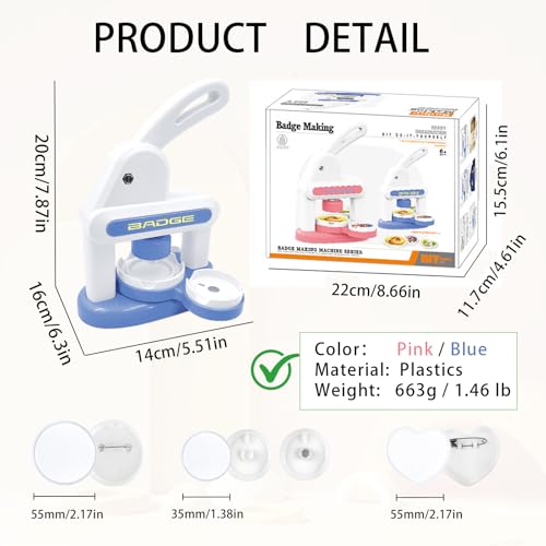 SolaceShine Button Maker Machine 3 Pins Sharp with 86 Pcs Installation-Free Button Parts DIY Pin Badge Press Machine 2025 New 55mm & 35mm Round/Heart Pin Badge Maker Machine, for Christmas Gift, Pink - Image 3