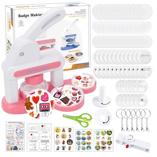 SolaceShine Button Maker Machine 3 Pins Sharp with 86 Pcs Installation-Free Button Parts DIY Pin Badge Press Machine 2025 New 55mm & 35mm Round/Heart Pin Badge Maker Machine, for Christmas Gift, Pink - Image 1