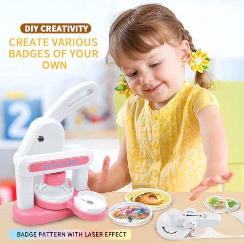 SolaceShine Button Maker Machine 3 Pins Sharp with 86 Pcs Installation-Free Button Parts DIY Pin Badge Press Machine 2025 New 55mm & 35mm Round/Heart Pin Badge Maker Machine, for Christmas Gift, Pink - Image 5