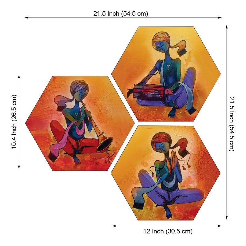 Masstone The Musician three Piece Hexagoan MDF Painting Digital Reprint 215 inch x 215 inch Painting - Image 2