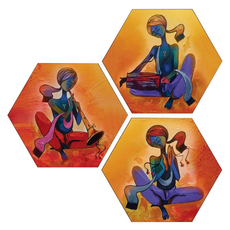 Masstone The Musician three Piece Hexagoan MDF Painting Digital Reprint 215 inch x 215 inch Painting - Image 1