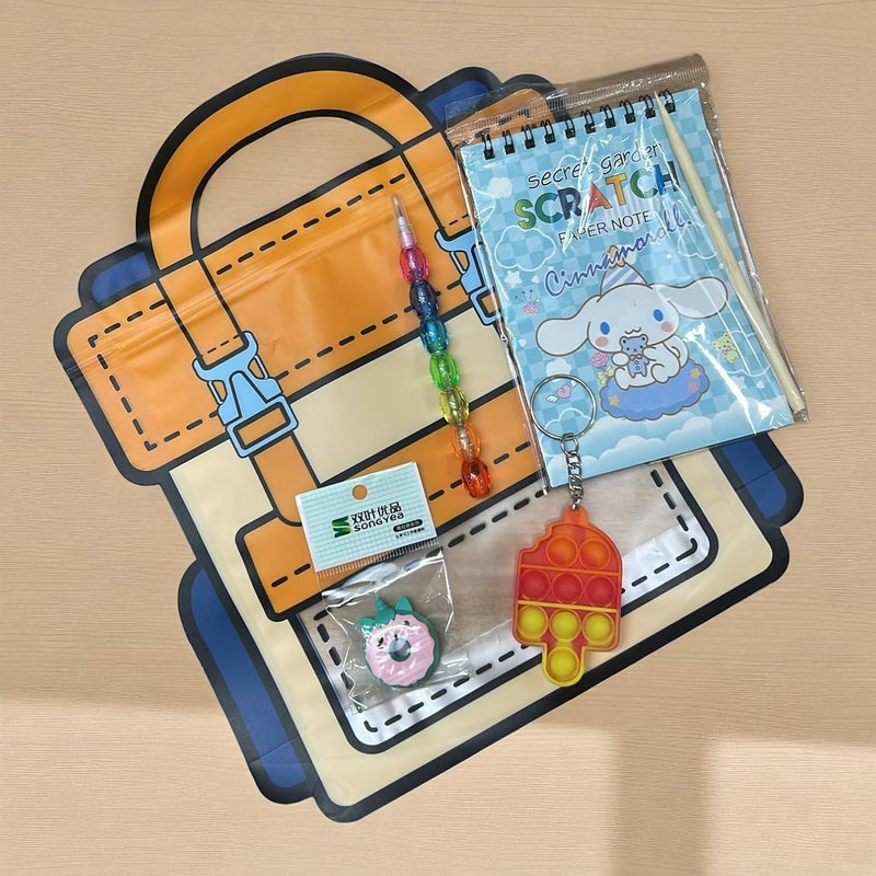 Asera مجموعة قرطاسية للأطفال مع حقيبة بسحاب - تشمل دفتر خدش، قلم لنتو، ممحاة على شكل دونات وسلسلة مفاتيح بوب إت - هدية عودة ممتعة للأولاد والبنات (مجموعة من 12) - Image 4