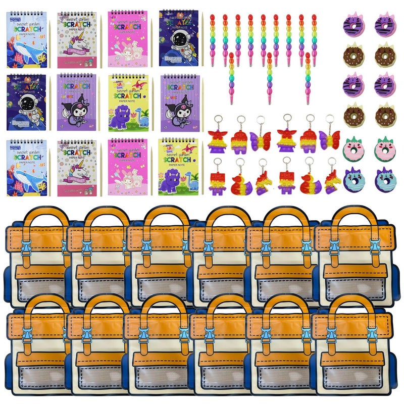 Asera مجموعة قرطاسية للأطفال مع حقيبة بسحاب - تشمل دفتر خدش، قلم لنتو، ممحاة على شكل دونات وسلسلة مفاتيح بوب إت - هدية عودة ممتعة للأولاد والبنات (مجموعة من 12) - Image 1