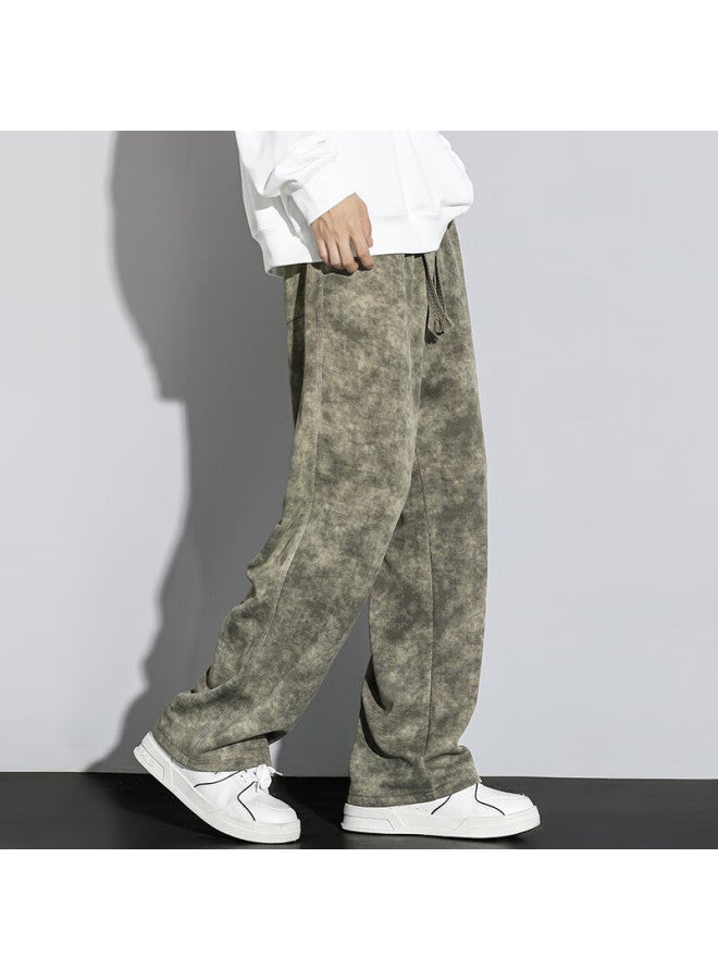 Swamp Area Casual Pants For Men, Spring And Autumn Season, Hong Kong Style Trendy Tie-dye Versatile Trousers, Loose Straight-leg Long Pants Ks505 Olive Green M - Image 5