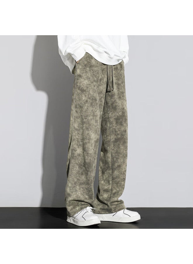Swamp Area Casual Pants For Men, Spring And Autumn Season, Hong Kong Style Trendy Tie-dye Versatile Trousers, Loose Straight-leg Long Pants Ks505 Olive Green M - Image 3