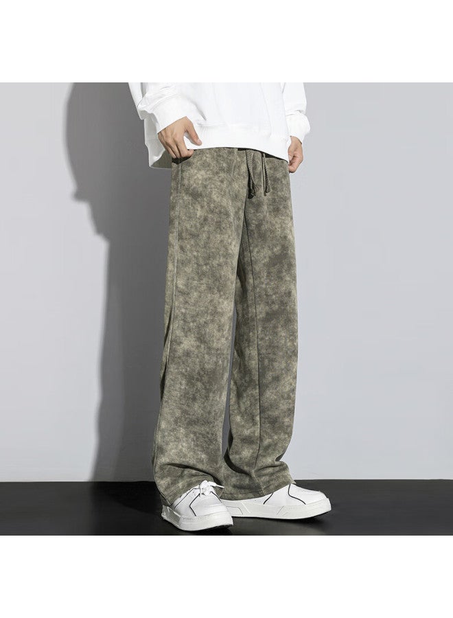 Swamp Area Casual Pants For Men, Spring And Autumn Season, Hong Kong Style Trendy Tie-dye Versatile Trousers, Loose Straight-leg Long Pants Ks505 Olive Green M - Image 4