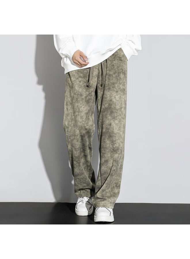 Swamp Area Casual Pants For Men, Spring And Autumn Season, Hong Kong Style Trendy Tie-dye Versatile Trousers, Loose Straight-leg Long Pants Ks505 Olive Green M - Image 2