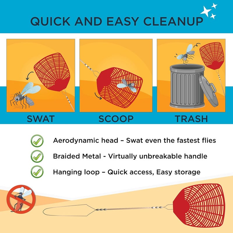 W4W , Bug & Fly Swatter Braided Metal Handle 6 Pack Fly Swatters Indoor/Outdoor flyswatter - Image 4