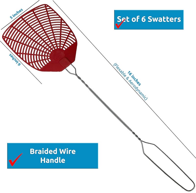 W4W , Bug & Fly Swatter Braided Metal Handle 6 Pack Fly Swatters Indoor/Outdoor flyswatter - Image 3