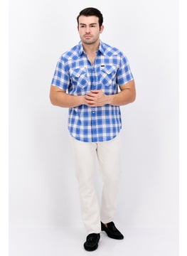 LEE Men Regular Fit Plaid Short Sleeve Casual Shirt, Blue Combo  - Image 3