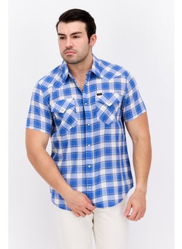 LEE Men Regular Fit Plaid Short Sleeve Casual Shirt, Blue Combo  - Image 1