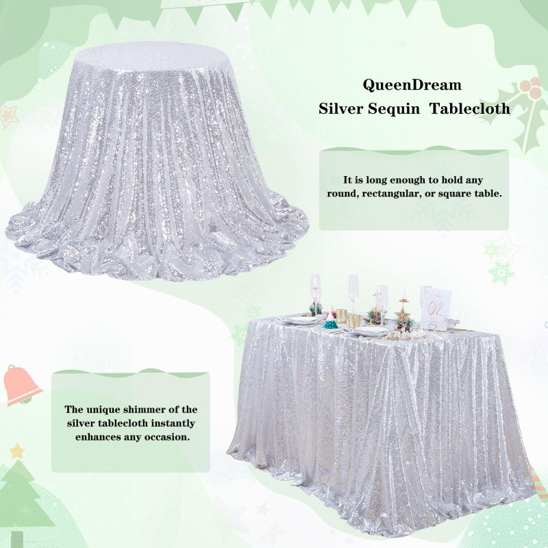 QueenDream Sequin Tablecloth 60x102 Inch Silver Tablecloth Christmas Glitter Tablecloth 6ft for Baby Shower Party Christmas Decorations - Image 5