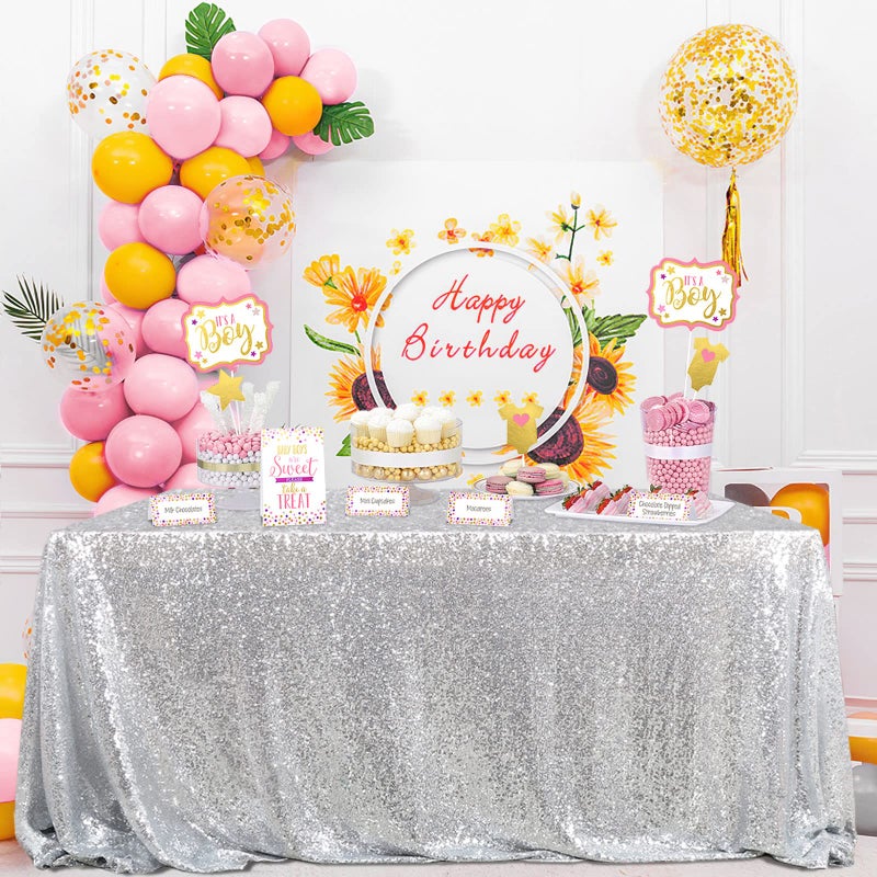 QueenDream Sequin Tablecloth 60x102 Inch Silver Tablecloth Christmas Glitter Tablecloth 6ft for Baby Shower Party Christmas Decorations - Image 1