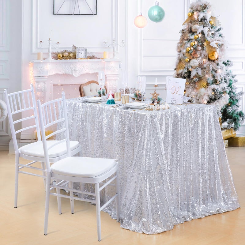 QueenDream Sequin Tablecloth 60x102 Inch Silver Tablecloth Christmas Glitter Tablecloth 6ft for Baby Shower Party Christmas Decorations - Image 3