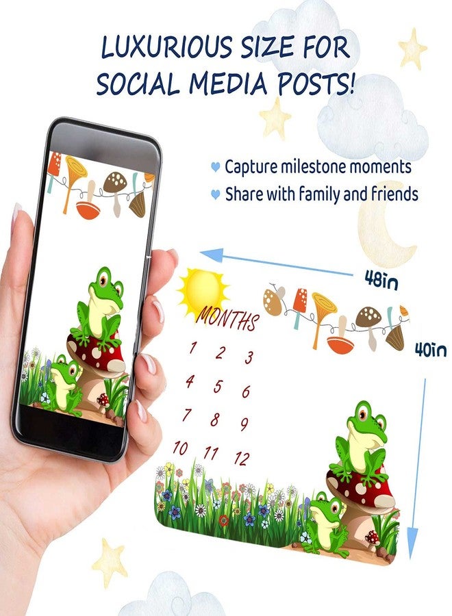 FHZON Frog Milestone Blanket Meadow Mushroom Baby Blanket with Months Recording Baby Growth Photo Props Portable Crawling Pad Swaddle Bag 48x40in BTTXFH025 - Image 3