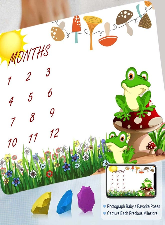FHZON Frog Milestone Blanket Meadow Mushroom Baby Blanket with Months Recording Baby Growth Photo Props Portable Crawling Pad Swaddle Bag 48x40in BTTXFH025 - Image 2