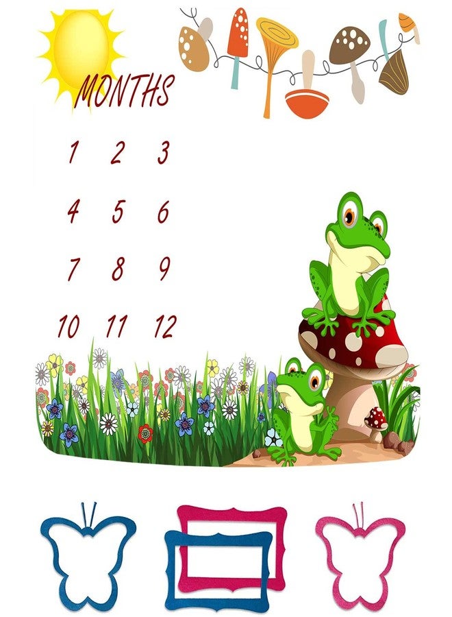 FHZON Frog Milestone Blanket Meadow Mushroom Baby Blanket with Months Recording Baby Growth Photo Props Portable Crawling Pad Swaddle Bag 48x40in BTTXFH025 - Image 1