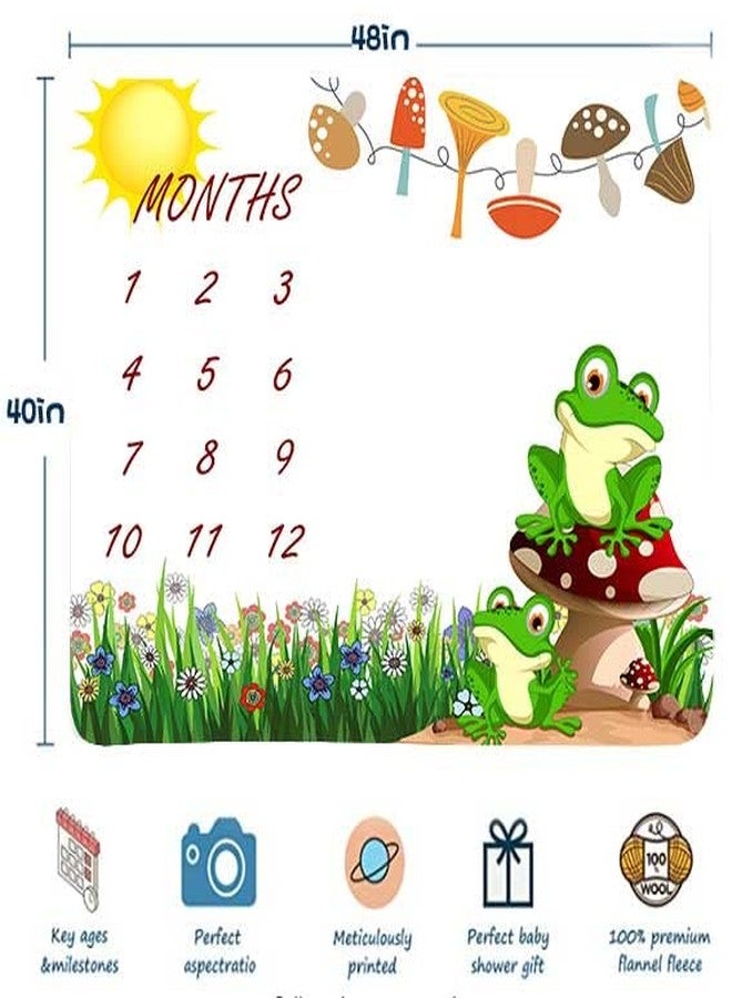 FHZON Frog Milestone Blanket Meadow Mushroom Baby Blanket with Months Recording Baby Growth Photo Props Portable Crawling Pad Swaddle Bag 48x40in BTTXFH025 - Image 4