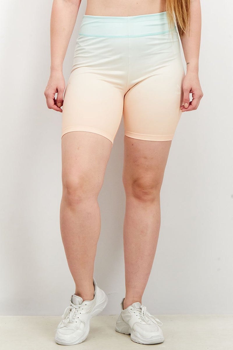 PUMA Women Pull On Ombre Tight Shorts, Green and Orange - Image 1