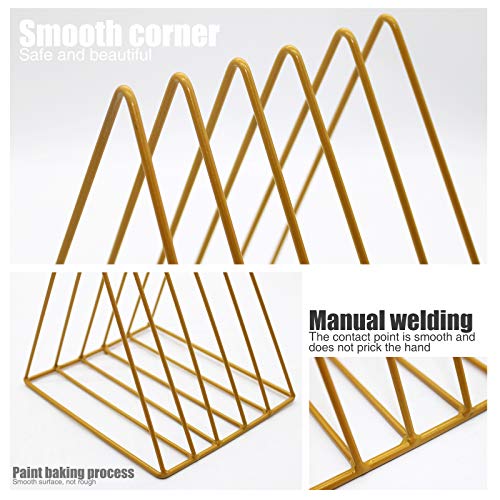 QPEY Triangle File Holder,5 Slot Metal Vinyl Record Stand Holder Magazine Newspaper Holder Photography Props for Office Home 1 Pc (Gold) - Image 4