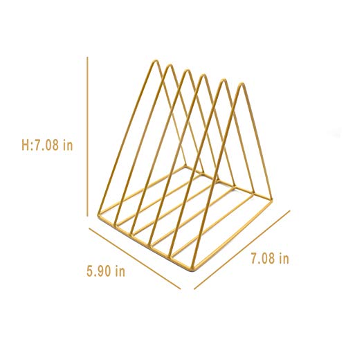 QPEY Triangle File Holder,5 Slot Metal Vinyl Record Stand Holder Magazine Newspaper Holder Photography Props for Office Home 1 Pc (Gold) - Image 3