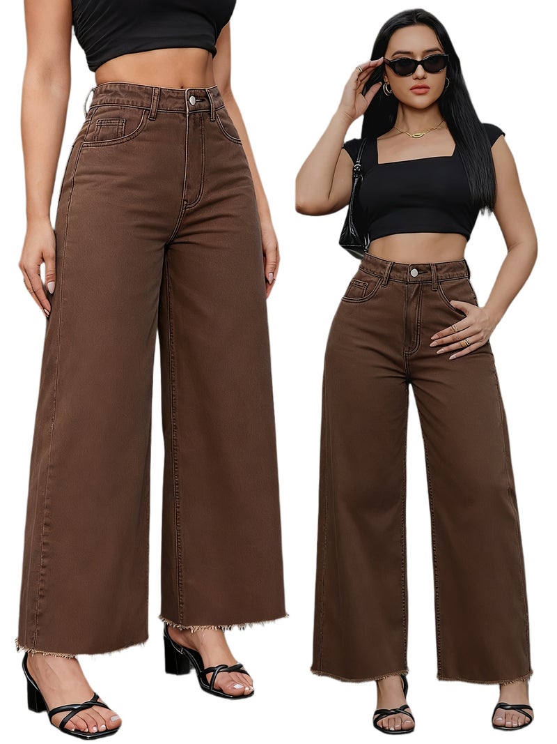 Brown Stretch Straight-leg Jeans - Image 1