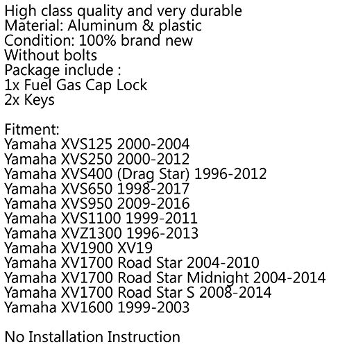 Areyourshop Fuel Gas Tank Cap with Keys for Yamaha XVS125 Drag Star 2000-04, XVS250/Drag Star 250/V-Star 250 2000-12, XV1700 Road Star S 2008-2014, XVZ1300 Royal Star 1996-2013 - Image 5