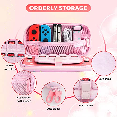 RHOTALL Pink Unicorn Carrying Case Compatible with Nintendo Switch Lite with Cute Case Cover Accessories Bundle,Soft Protective Shell, Adjustable Shoulder Strap, Screen Protector and 2 Thumb Caps - Image 2