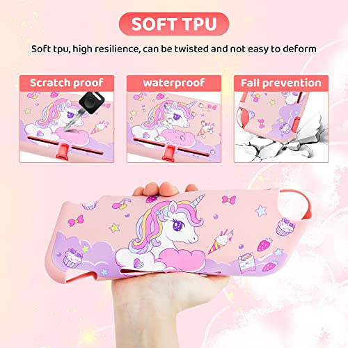RHOTALL Pink Unicorn Carrying Case Compatible with Nintendo Switch Lite with Cute Case Cover Accessories Bundle,Soft Protective Shell, Adjustable Shoulder Strap, Screen Protector and 2 Thumb Caps - Image 4