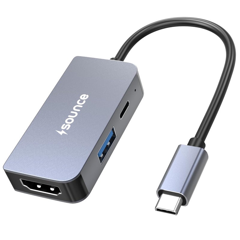 Sounce 3-in-1 Type-C to HDMI Multiport Adapter | 4K@60Hz HDMI, 5Gbps USB 3.0 & 100W PD Charging | Compact USB-C Hub for MacBook, Laptops, PCs & Other Type-C Devices - Image 1