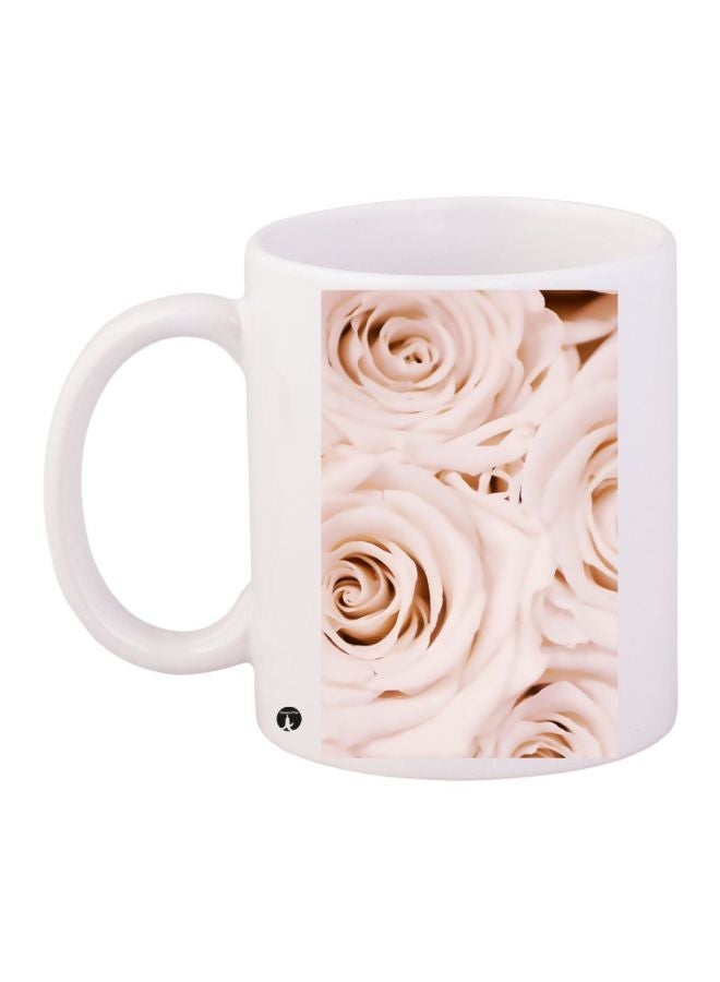 Rose Printed Coffee Mug White/Pink/Brown 11ounce