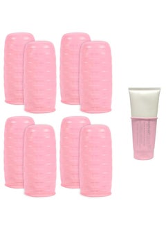 8 PCS Elastic Sleeves for Leak Proofing Travel, Silicone Travel Bottle Covers, Reusable Silicone Toiletry Sleeves Leak Proof, Travel Size Toiletries Gadget for Women (Pink)