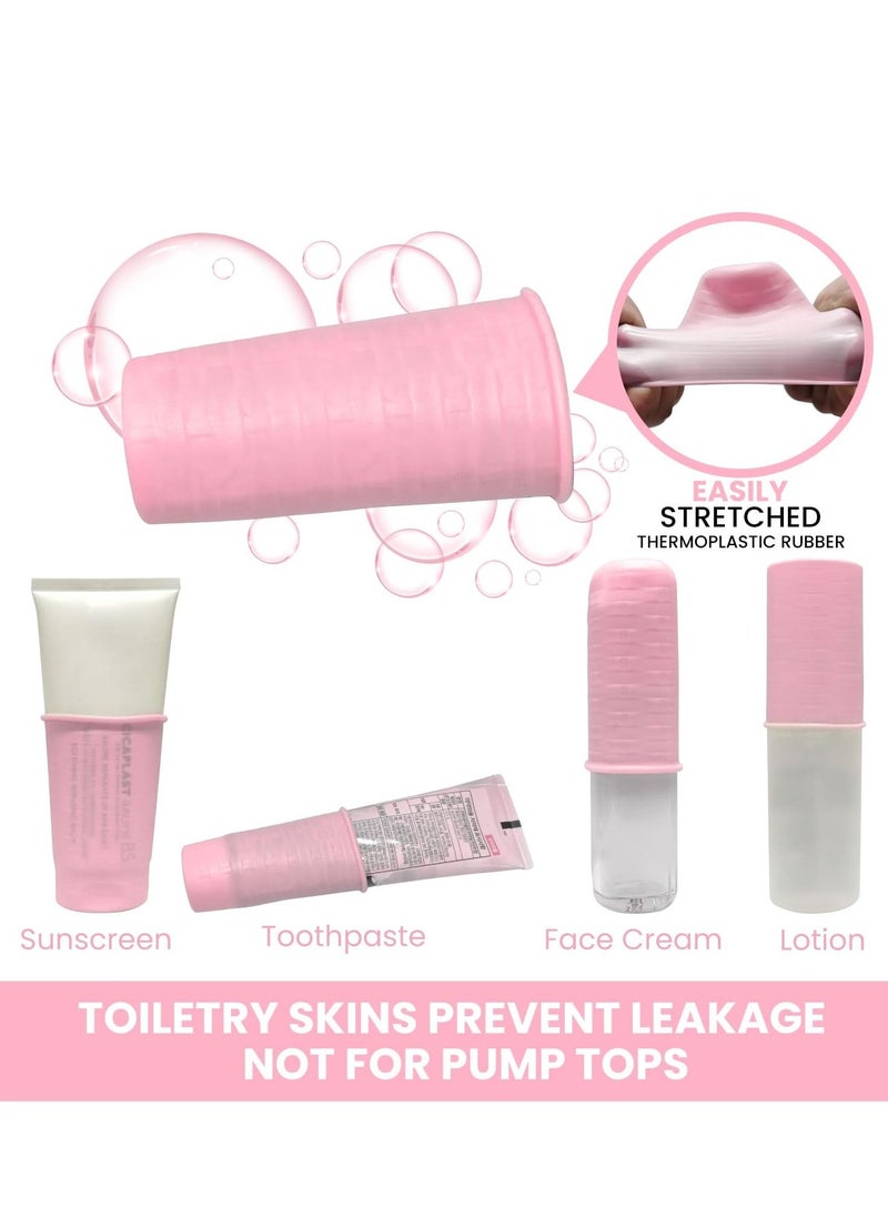 SYOSI - 8 PCS Elastic Sleeves for Leak Proofing Travel, Silicone Travel Bottle Covers, Reusable Silicone Toiletry Sleeves Leak Proof, Travel Size Toiletries Gadget for Women (Pink) - Image 1