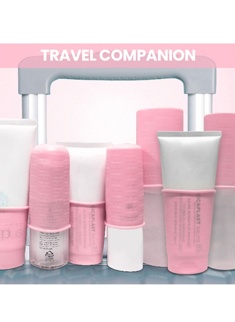 SYOSI - 8 PCS Elastic Sleeves for Leak Proofing Travel, Silicone Travel Bottle Covers, Reusable Silicone Toiletry Sleeves Leak Proof, Travel Size Toiletries Gadget for Women (Pink) - Image 1