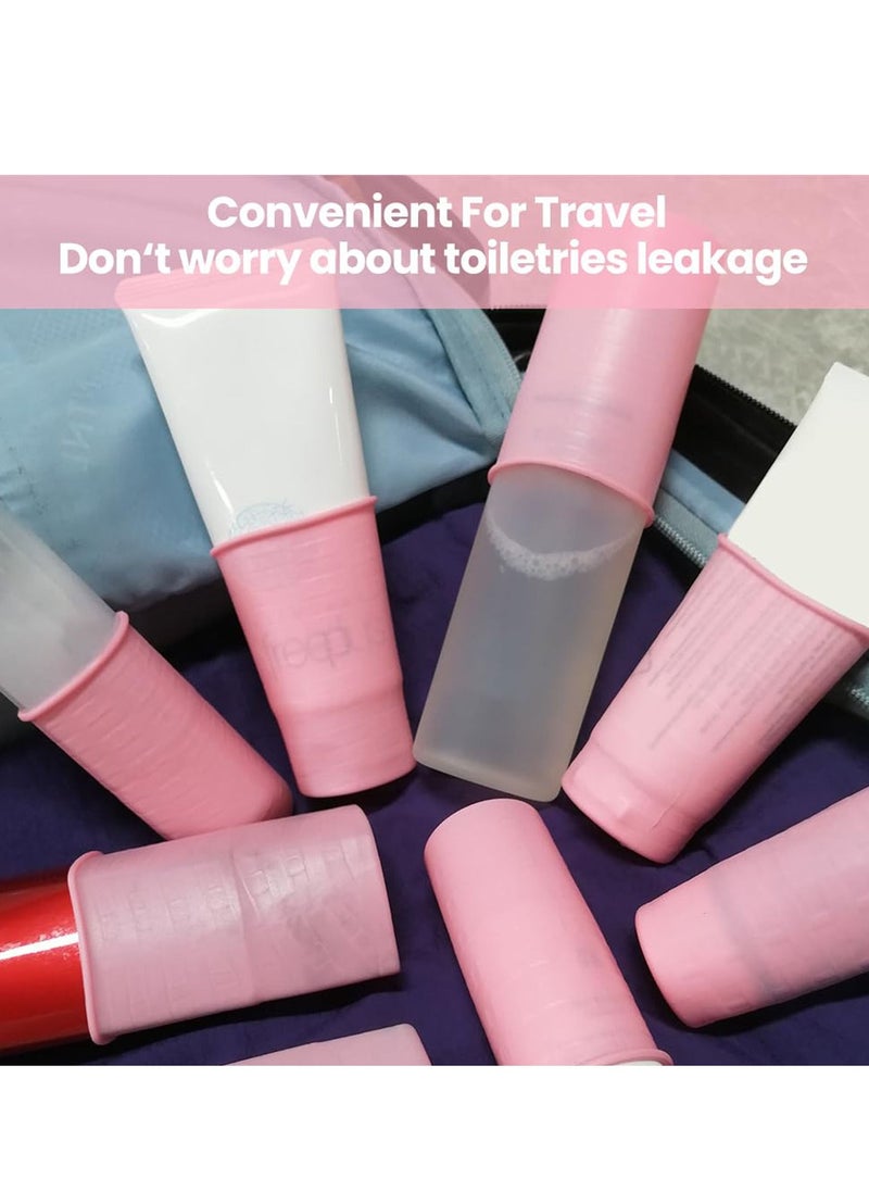 SYOSI - 8 PCS Elastic Sleeves for Leak Proofing Travel, Silicone Travel Bottle Covers, Reusable Silicone Toiletry Sleeves Leak Proof, Travel Size Toiletries Gadget for Women (Pink) - Image 1