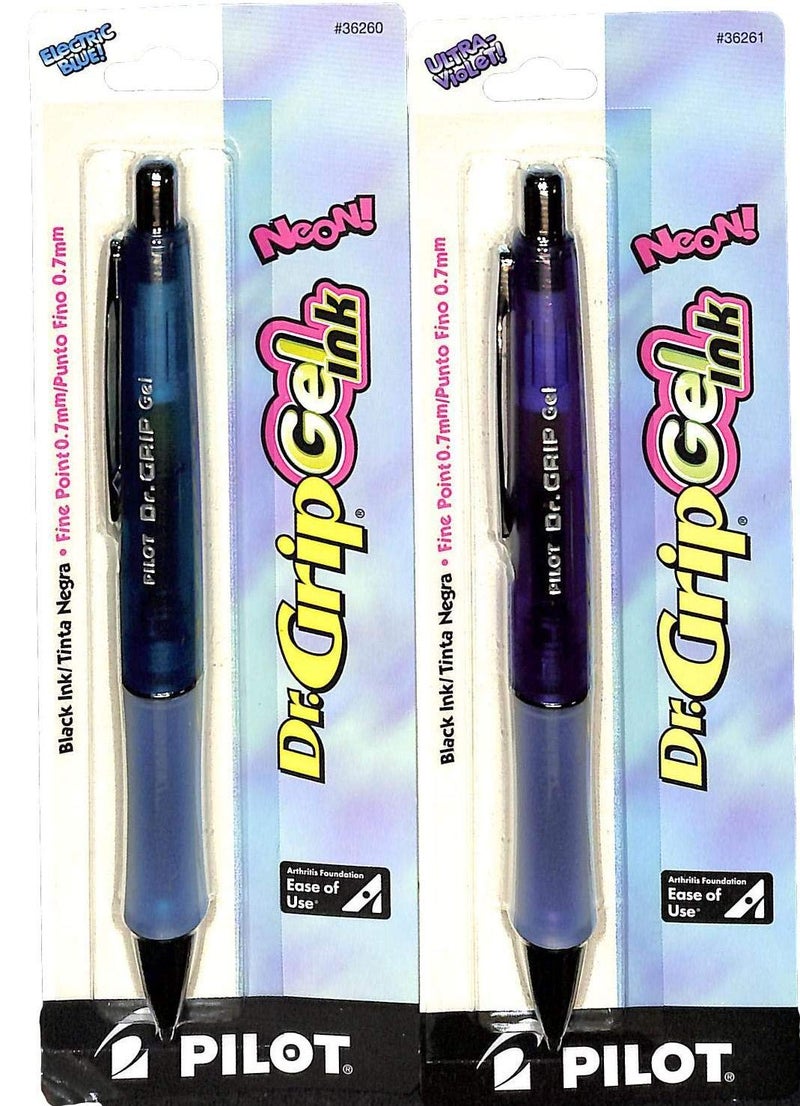 (2) PILOT Dr. Grip Refillable & Retractable Gel Ink Rolling Ball Pen, Fine Point, Purple Barrel, Black Ink (36261) & Blue Barrel, Black Ink, Single Pen (36260)