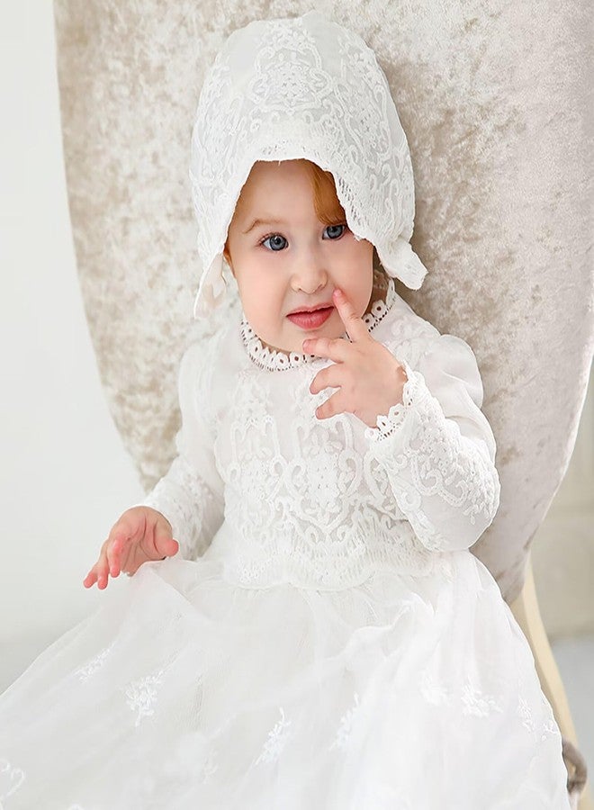 Leideur Baby Long Christening Gowns White Baptism Dress Special Occasion Dresses for Girls Birthday (6 Months, White 1) - Image 3