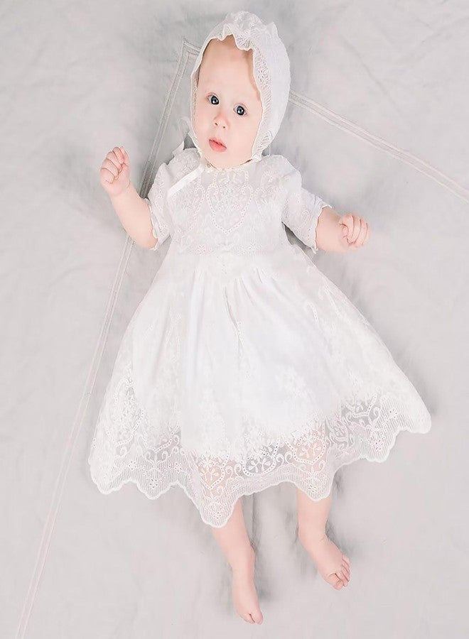 Leideur Baby Long Christening Gowns White Baptism Dress Special Occasion Dresses for Girls Birthday (6 Months, White 1) - Image 4