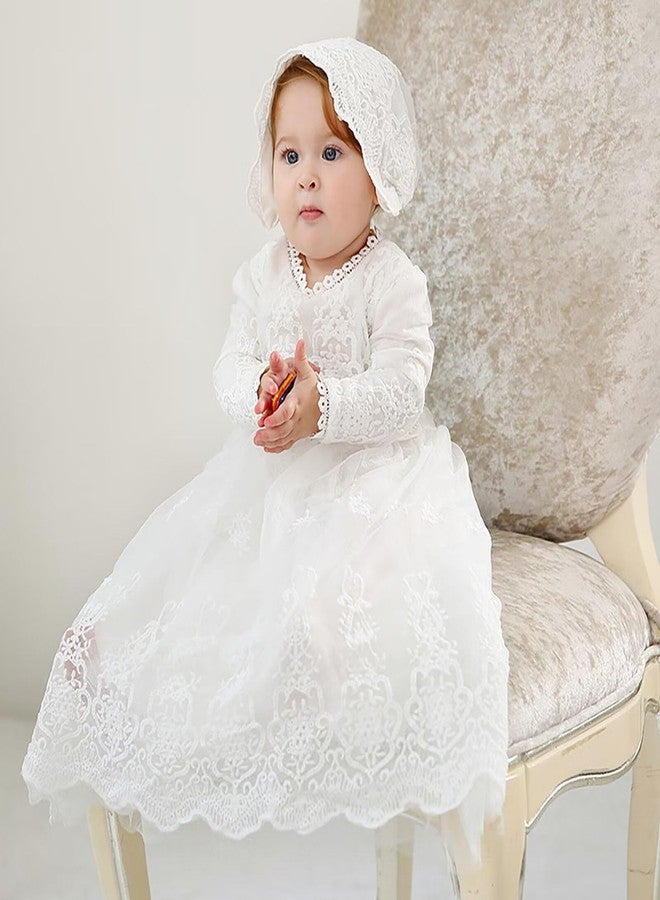 Leideur Baby Long Christening Gowns White Baptism Dress Special Occasion Dresses for Girls Birthday (6 Months, White 1) - Image 2
