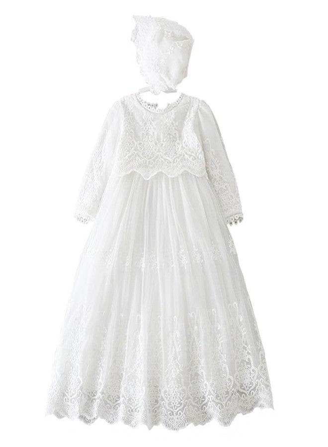 Leideur Baby Long Christening Gowns White Baptism Dress Special Occasion Dresses for Girls Birthday (6 Months, White 1) - Image 1