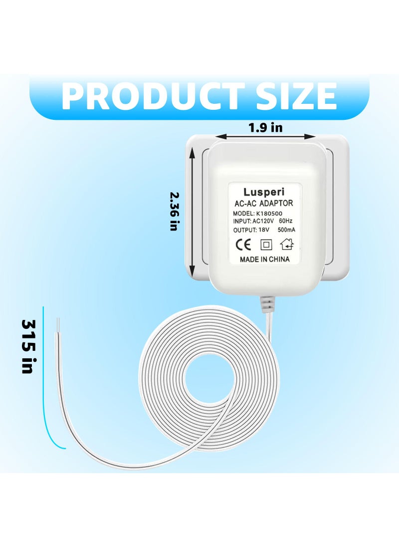 Lusperi Extra Long 26.2ft Cord 18V500mA Doorbell Transformer Compatible with Ring, Nest, Eufy, Wyze, Arlo Wireless Video Doorbells (White)  - Image 3