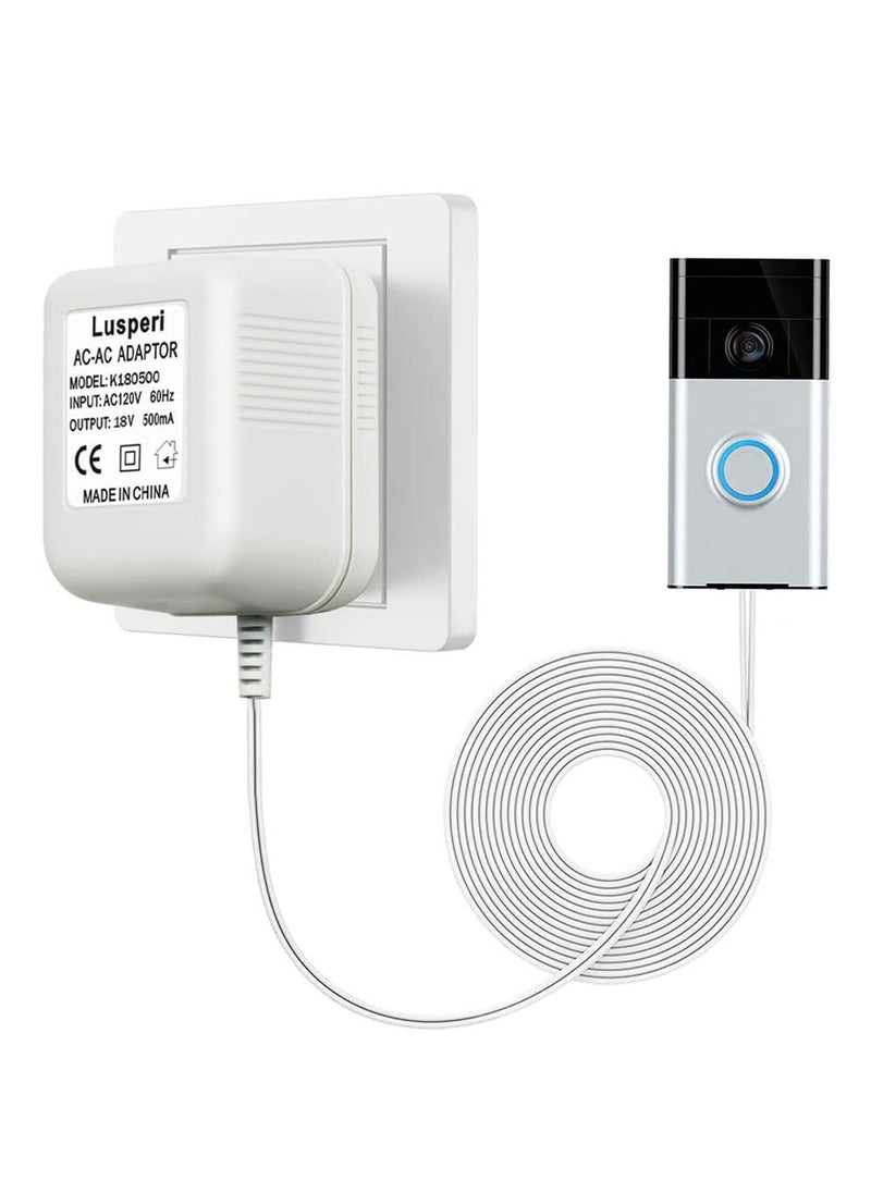 Lusperi Extra Long 26.2ft Cord 18V500mA Doorbell Transformer Compatible with Ring, Nest, Eufy, Wyze, Arlo Wireless Video Doorbells (White)  - Image 1
